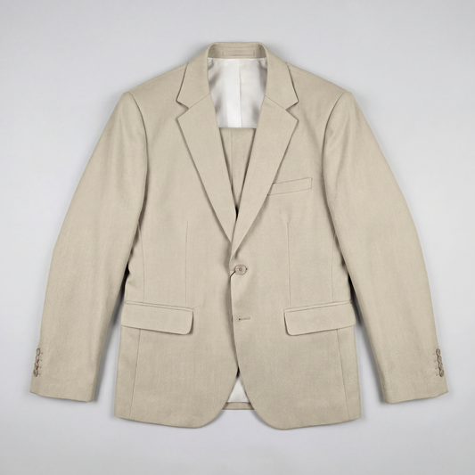 Traje ModernFit lanilla stretch color beige texturizado.