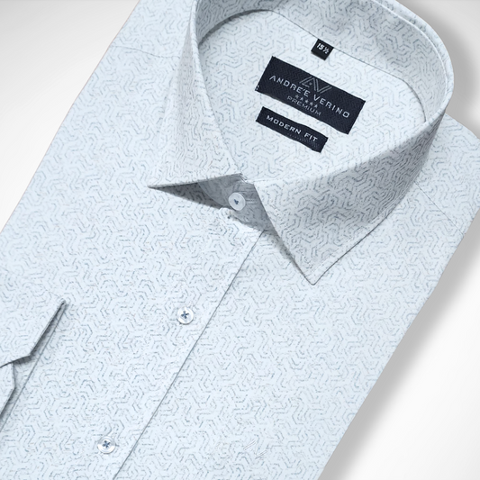 CAMISA ANDRE'E VERINO PREMIUM - ESTAMPADO CASUAL PLANTA Y FONDO BLANCO