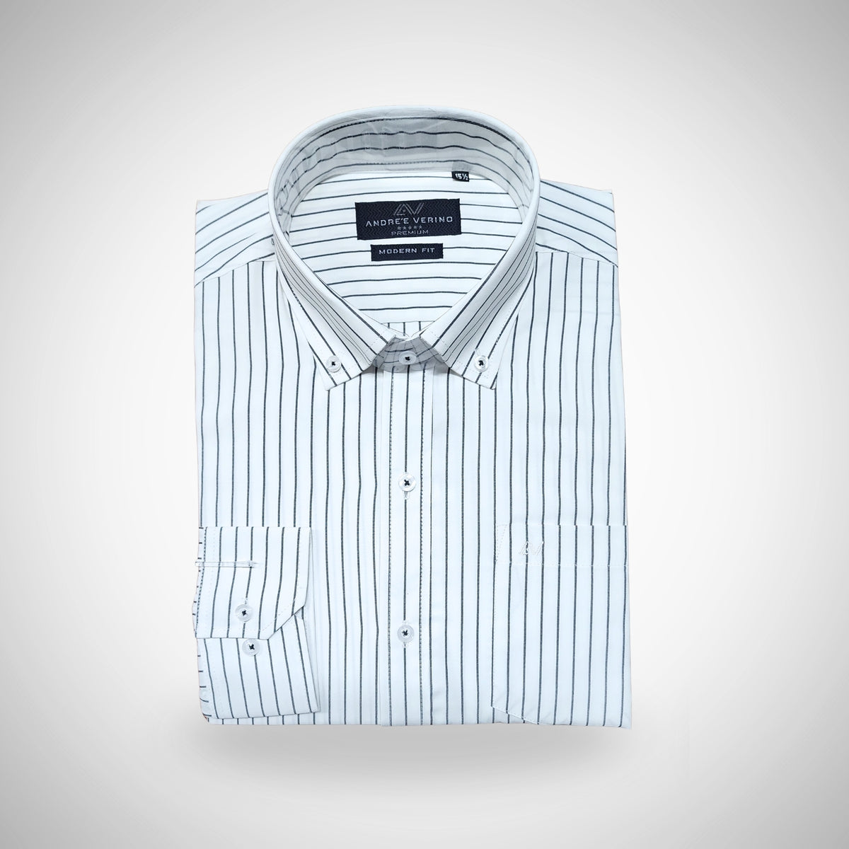 CAMISA ANDRE'E VERINO PREMIUM - BOTON EN EL CUELLO CASUAL BLANCO RAYAS NEGRAS