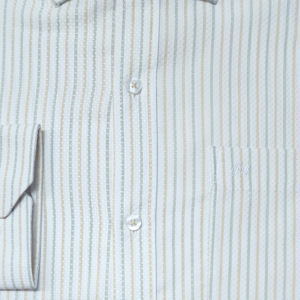 CAMISA ANDRE'E VERINO PREMIUM - LABRADO A RAYAS BEIGE FONDO BLANCO