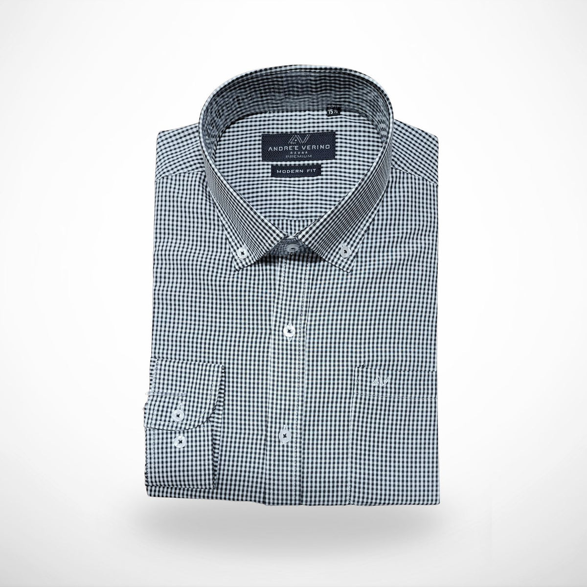 CAMISA ANDRE'E VERINO PREMIUM - BOTON EN EL CUELLO CASUAL CUADROS NEGROS Y BLANCOS