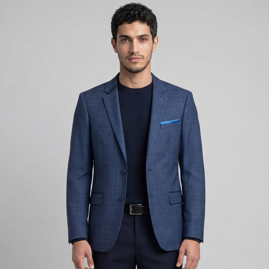 BLAZER LANILLA STRETCH AZUL A CUADROS