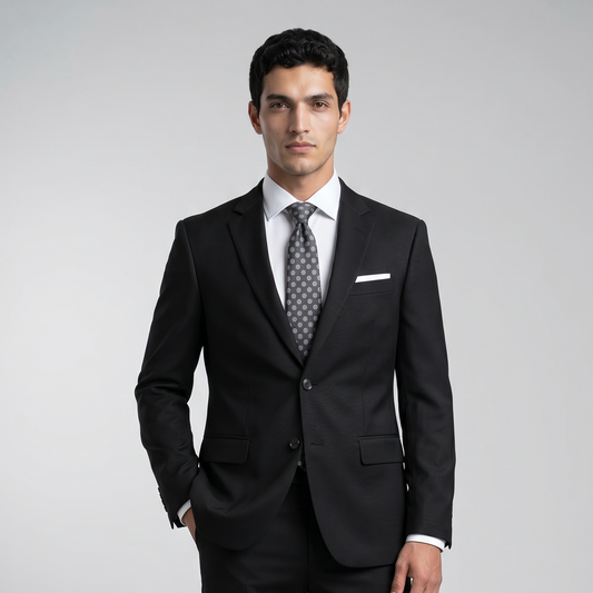 Traje ModernFit lanilla stretch color negro texturizado.