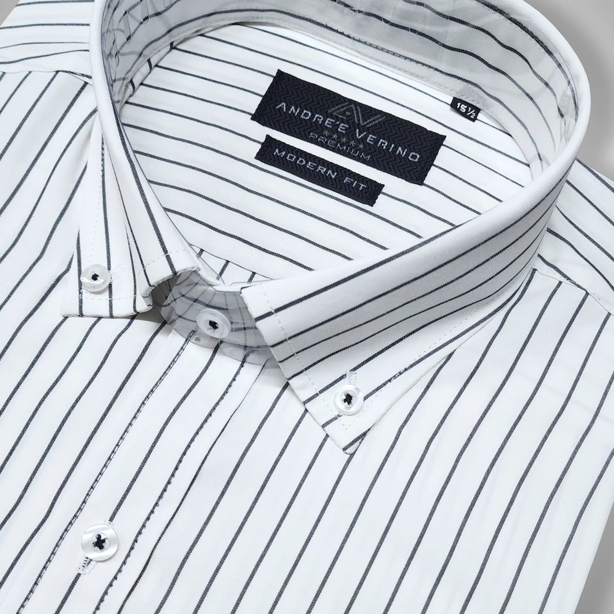 CAMISA ANDRE'E VERINO PREMIUM - BOTON EN EL CUELLO CASUAL BLANCO RAYAS NEGRAS