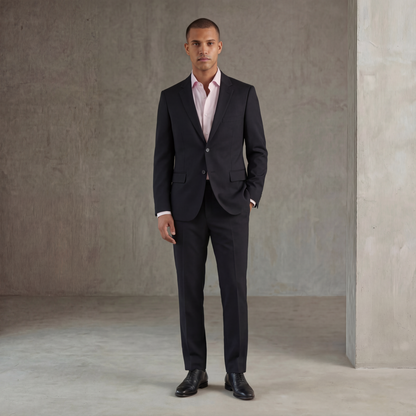 Traje ModernFit lanilla stretch color gris oscuro texturizado.