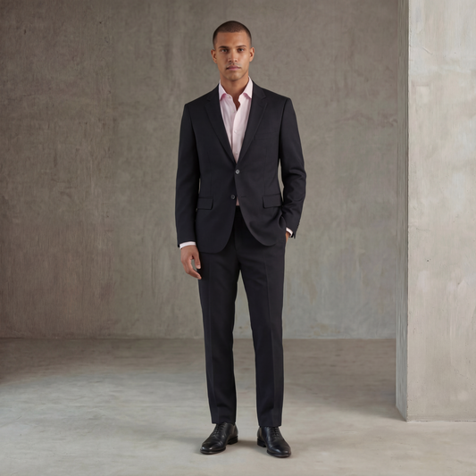Traje ModernFit lanilla stretch color gris oscuro texturizado.