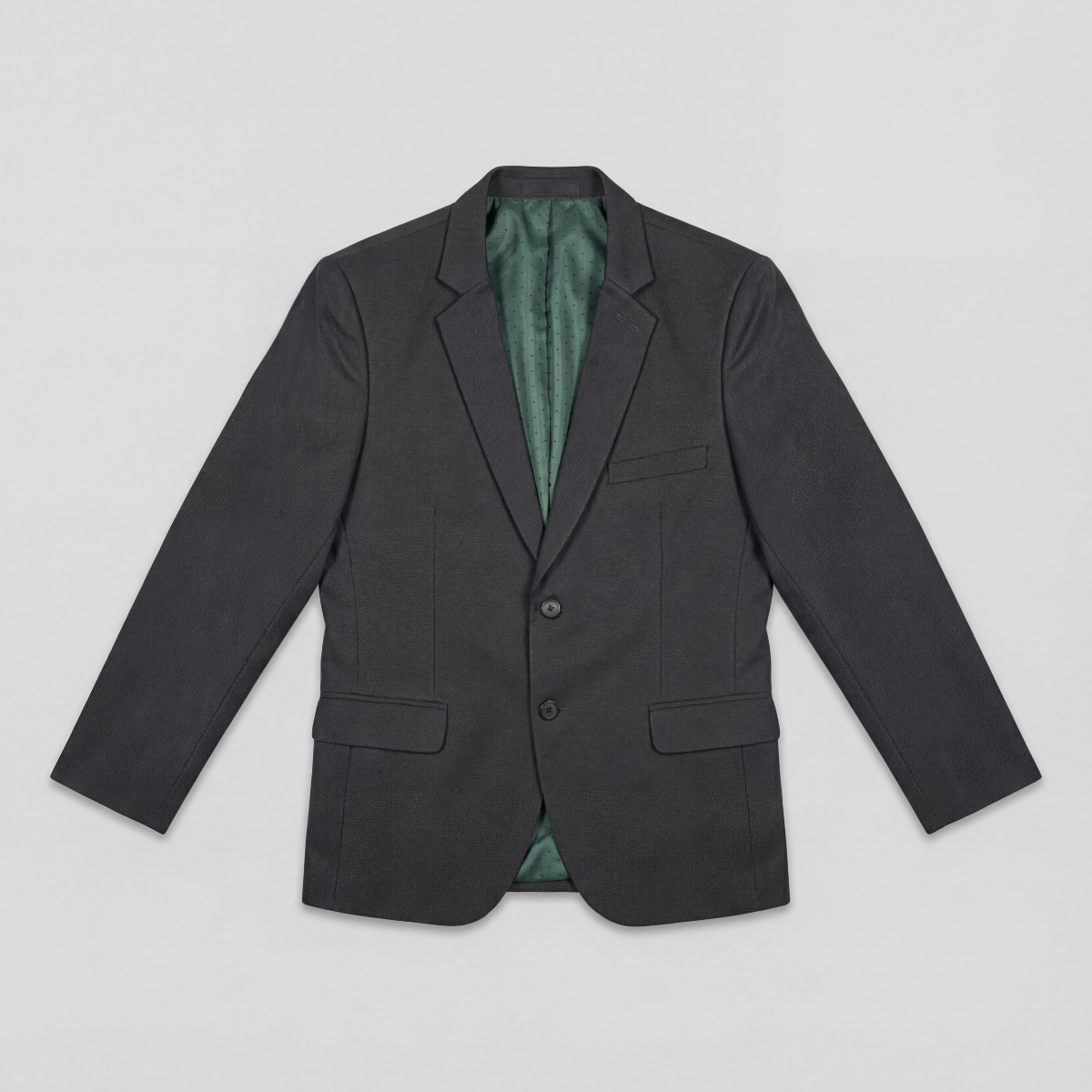 Traje ModernFit lanilla stretch color gris oscuro texturizado.