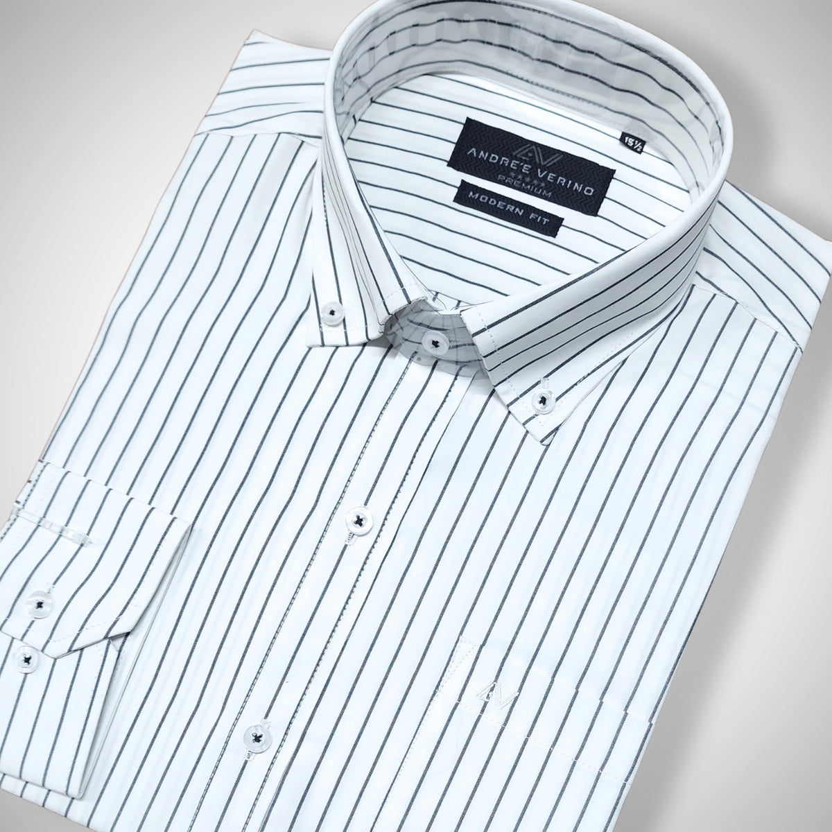 CAMISA ANDRE'E VERINO PREMIUM - BOTON EN EL CUELLO CASUAL BLANCO RAYAS NEGRAS