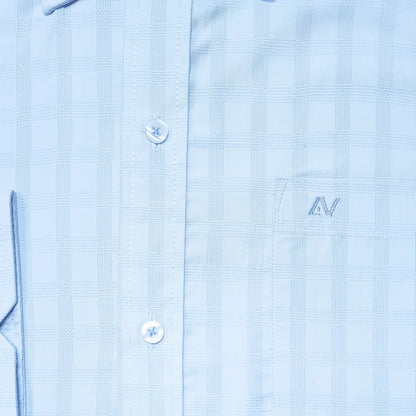CAMISA ANDRE'E VERINO PREMIUM - BOTON EN EL CUELLO CASUAL CUADROS CELESTES Y AZULES