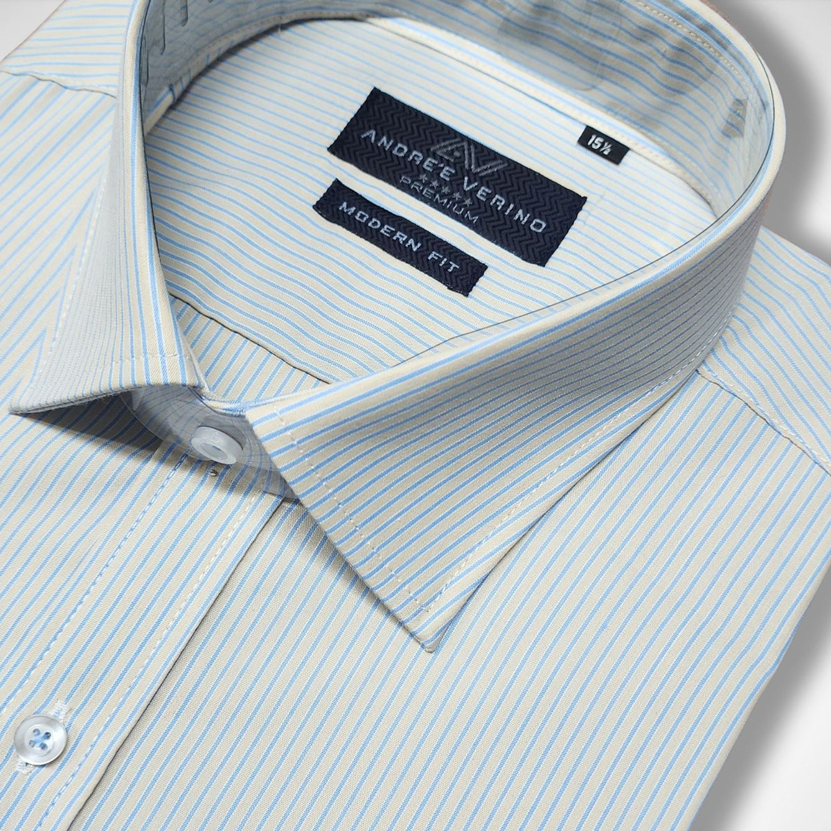 CAMISA ANDRE'E VERINO PREMIUM - MOSTAZA CON RAYAS AZULES