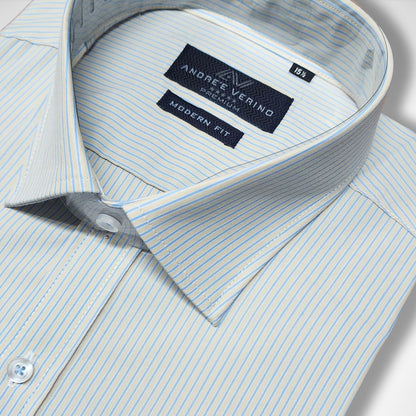 CAMISA ANDRE'E VERINO PREMIUM - MOSTAZA CON RAYAS AZULES