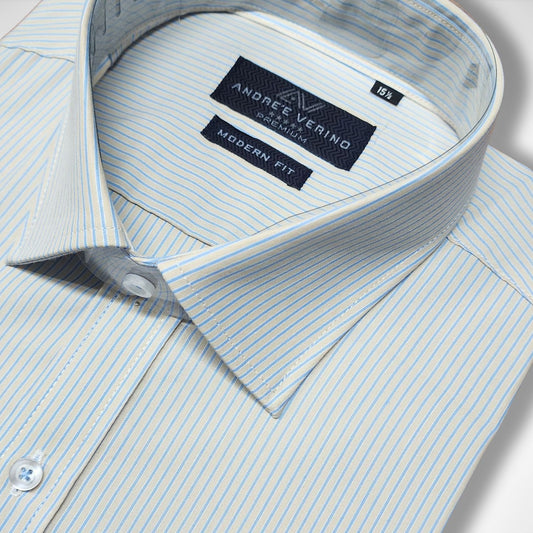 CAMISA ANDRE'E VERINO PREMIUM - MOSTAZA CON RAYAS AZULES