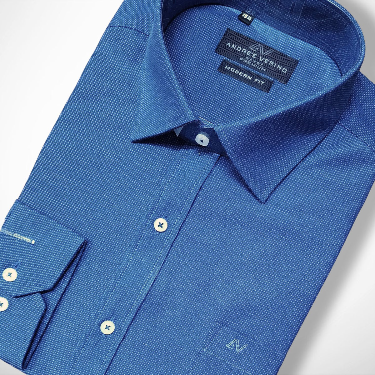 CAMISA ANDRE'E VERINO PREMIUM - LABRADO COLOR AZUL PUNTOS PLATAS