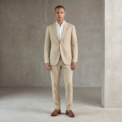 Traje ModernFit lanilla stretch color beige texturizado.