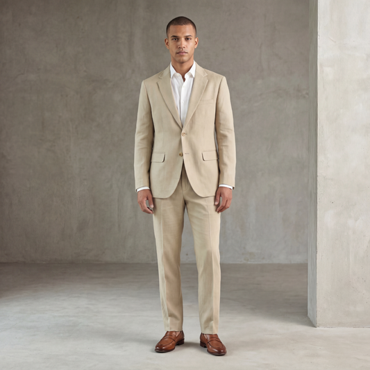 Traje ModernFit lanilla stretch color beige texturizado.