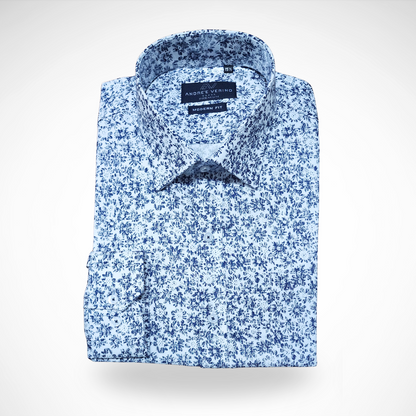 CAMISA ANDRE'E VERINO PREMIUM - ESTAMPADO CASUAL BLANCO HOJAS AZUL