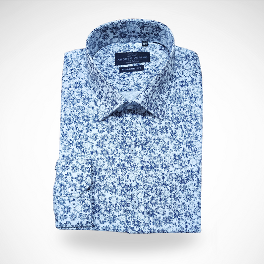 CAMISA ANDRE'E VERINO PREMIUM - ESTAMPADO CASUAL BLANCO HOJAS AZUL
