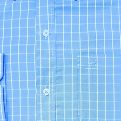 CAMISA ANDRE'E VERINO PREMIUM - BOTON EN EL CUELLO CASUAL CUADROS AZUL CIELO