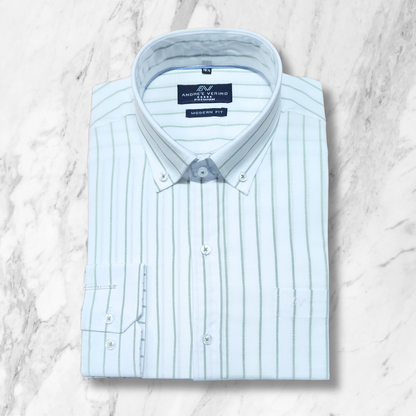 CAMISA ANDRE'E VERINO PREMIUM - RAYAS VERDES FONDO BLANCO