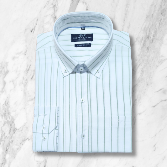 CAMISA ANDRE'E VERINO PREMIUM - RAYAS VERDES FONDO BLANCO