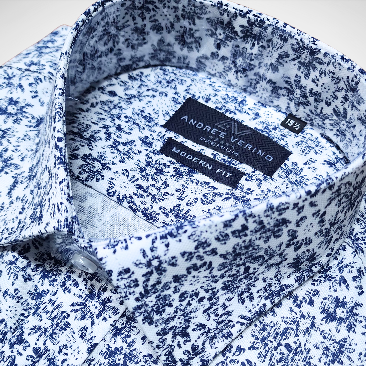 CAMISA ANDRE'E VERINO PREMIUM - ESTAMPADO CASUAL BLANCO HOJAS AZUL