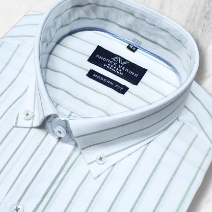 CAMISA ANDRE'E VERINO PREMIUM - RAYAS VERDES FONDO BLANCO