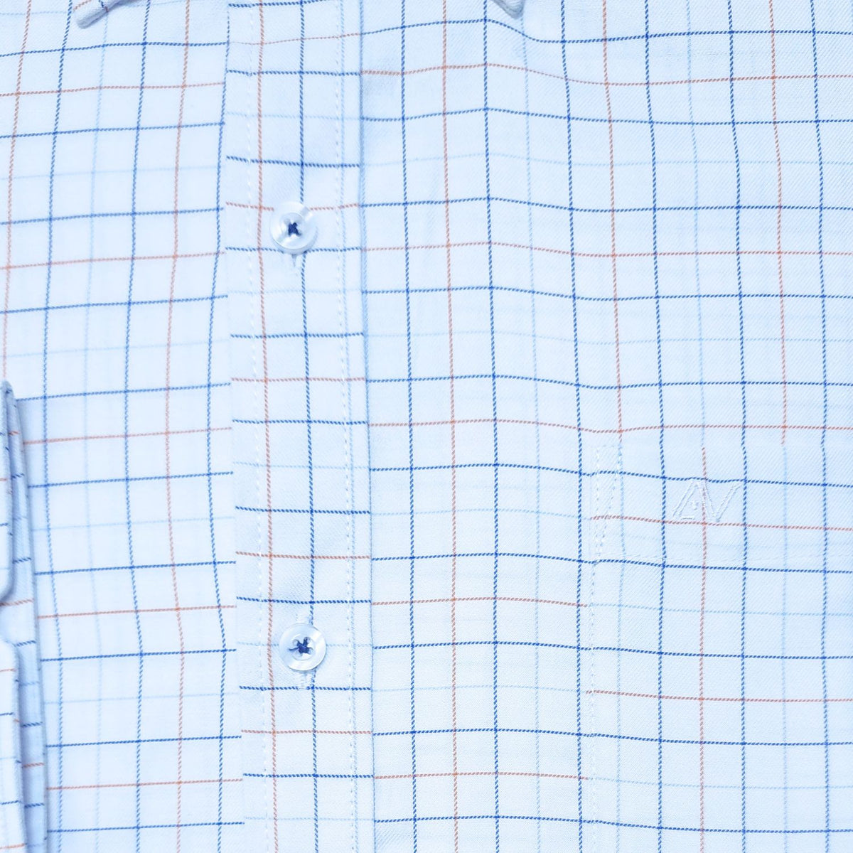 CAMISA ANDRE'E VERINO PREMIUM - BOTON EN EL CUELLO CASUAL BLANCO CUADROS AZULES Y NARANJAS