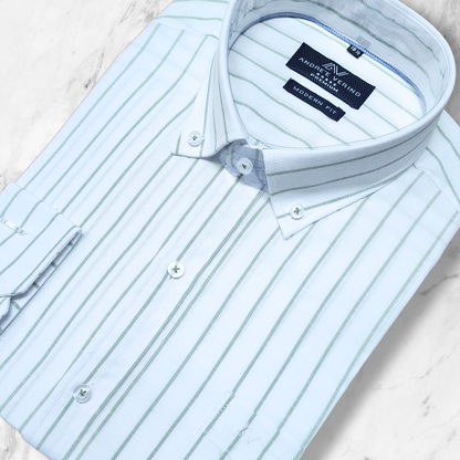 CAMISA ANDRE'E VERINO PREMIUM - RAYAS VERDES FONDO BLANCO