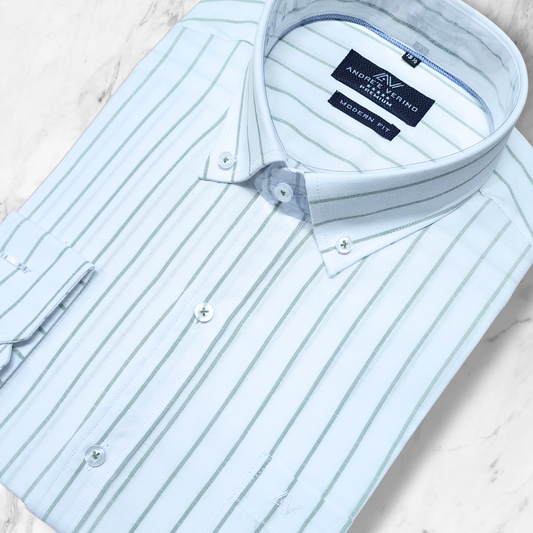 CAMISA ANDRE'E VERINO PREMIUM - RAYAS VERDES FONDO BLANCO