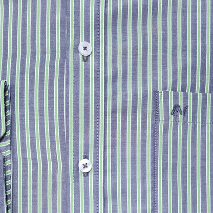 CAMISA ANDRE'E VERINO PREMIUM - BOTON EN EL CUELLO CASUAL RAYAS VERDES Y GRIS