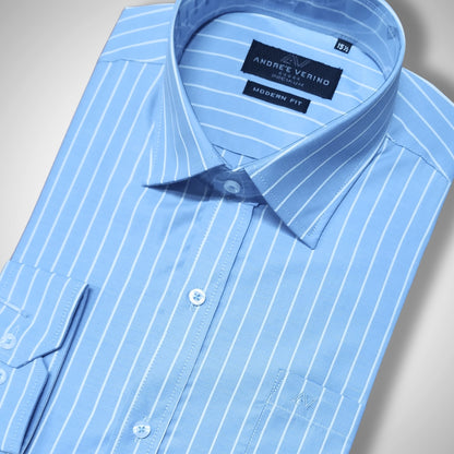 CAMISA ANDRE'E VERINO PREMIUM - LABRADO A RAYAS BLANCAS Y FONDO CELESTE