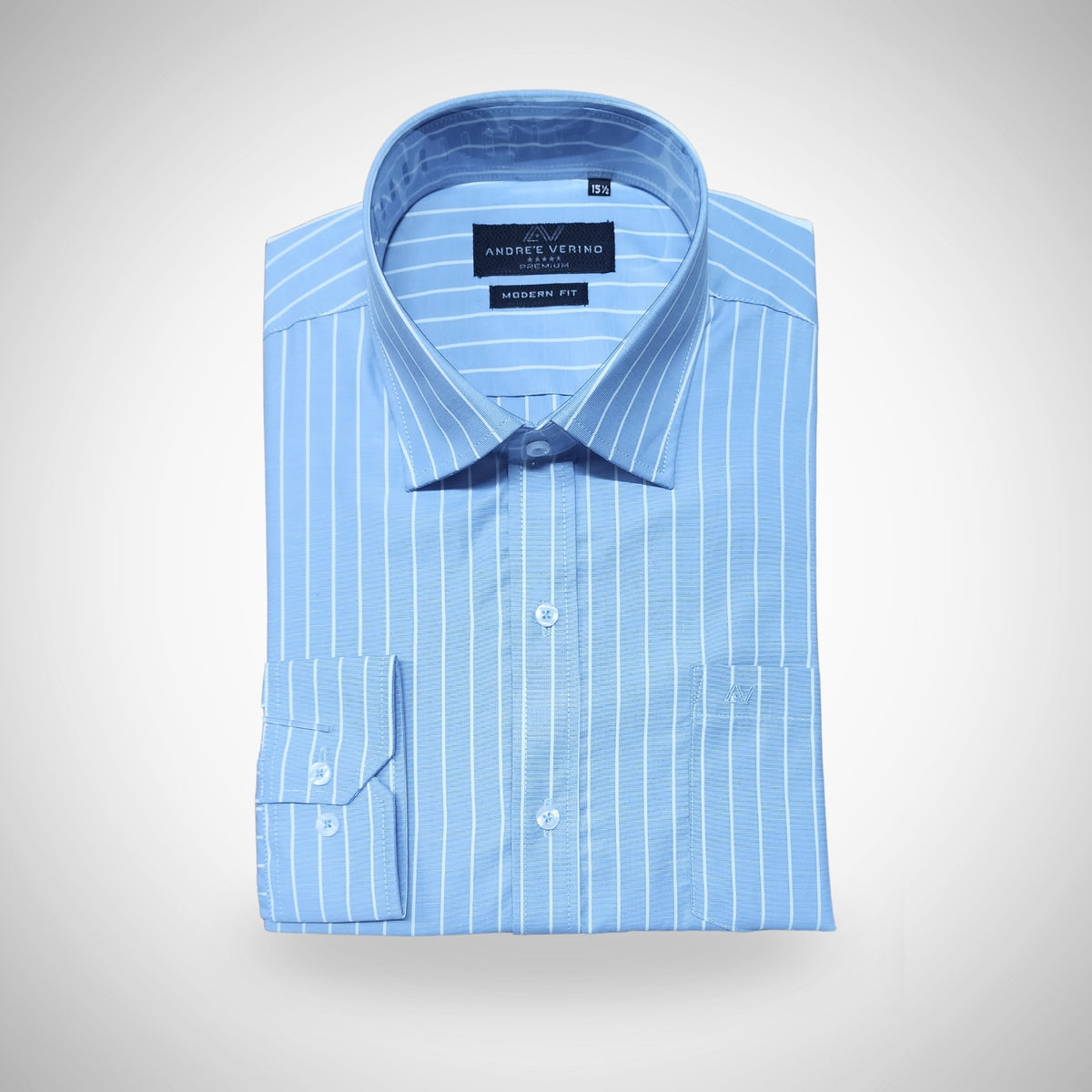 CAMISA ANDRE'E VERINO PREMIUM - LABRADO A RAYAS BLANCAS Y FONDO CELESTE
