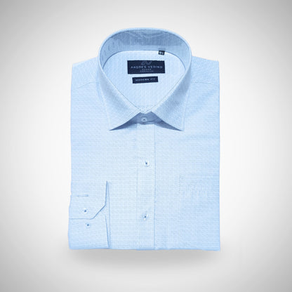 CAMISA ANDRE'E VERINO PREMIUM - LABRADO A RAYAS Y CUADRPS CELESTES CON FONDO BLANCO