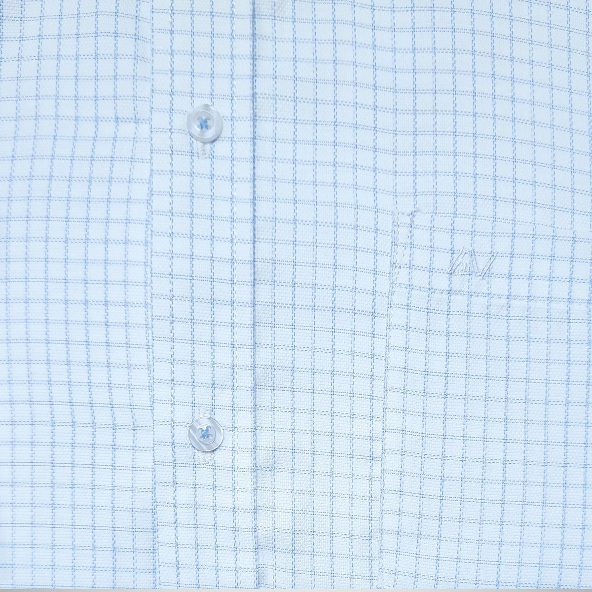 CAMISA ANDRE'E VERINO PREMIUM - BOTON EN EL CUELLO CASUAL CUADROS CELESTES Y FONDO BLANCO FULL DOBBY
