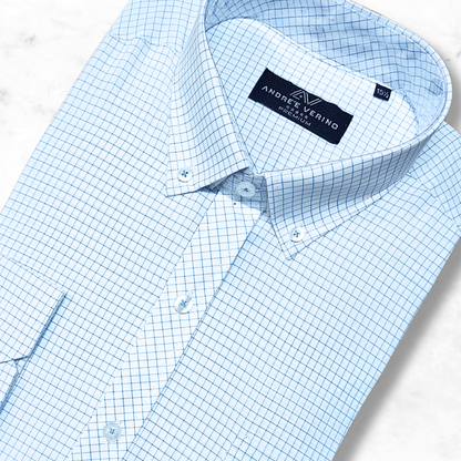 CAMISA ANDRE'E VERINO PREMIUM - CUADROS CELESTES FONDO BLANCO
