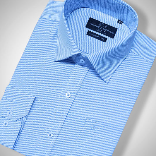 CAMISA ANDRE'E VERINO PREMIUM - LABRADO PUNTOS A RAYAS CELESTES FONDO BLANCO