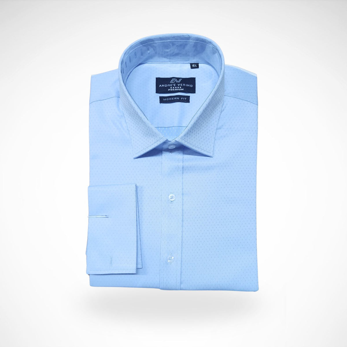 CAMISA ANDRE'E VERINO PREMIUM - PUÑO FRANCES CELESTE CIELO LABRADO.