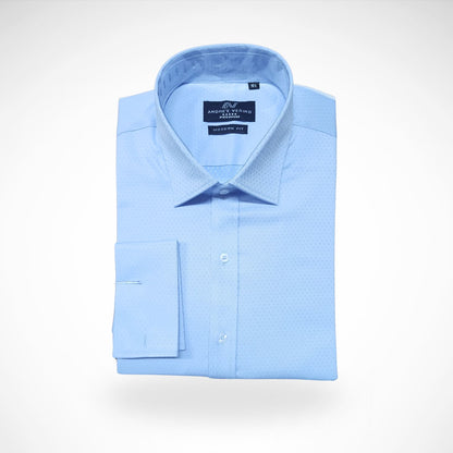 CAMISA ANDRE'E VERINO PREMIUM - PUÑO FRANCES CELESTE CIELO LABRADO.