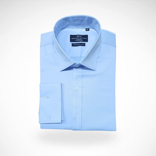 CAMISA ANDRE'E VERINO PREMIUM - PUÑO FRANCES CELESTE CIELO LABRADO.