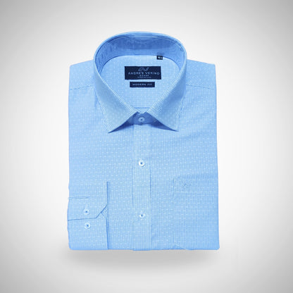 CAMISA ANDRE'E VERINO PREMIUM - LABRADO PUNTOS A RAYAS CELESTES FONDO BLANCO