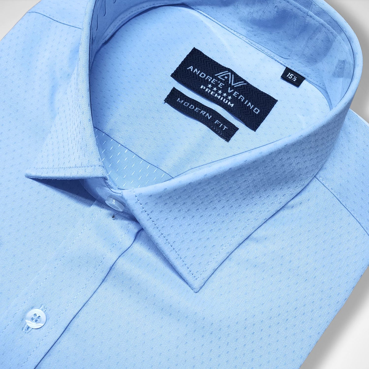 CAMISA ANDRE'E VERINO PREMIUM - PUÑO FRANCES CELESTE CIELO LABRADO.