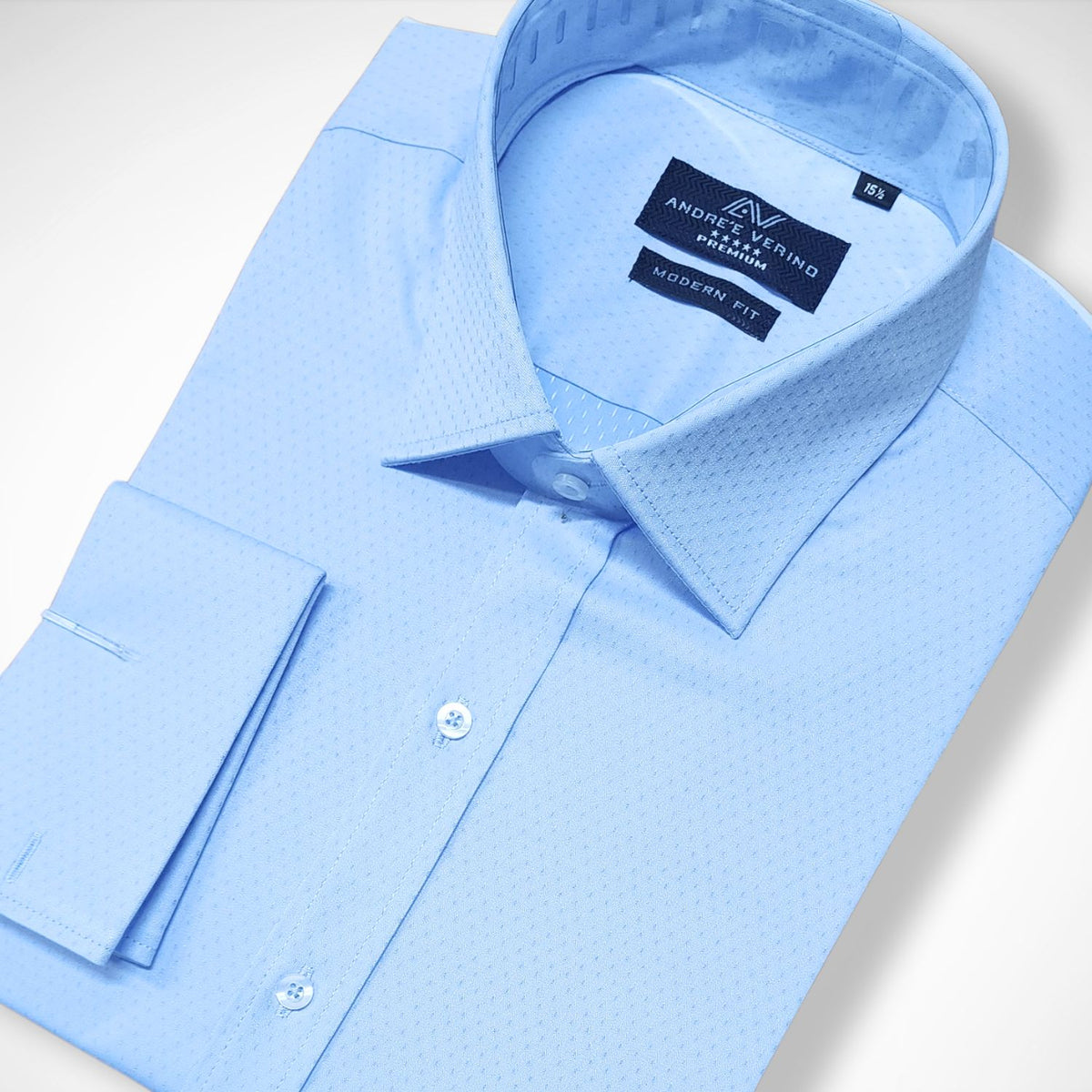 CAMISA ANDRE'E VERINO PREMIUM - PUÑO FRANCES CELESTE CIELO LABRADO.