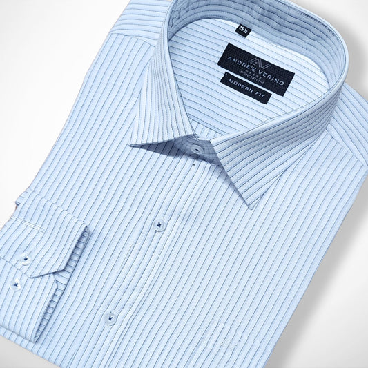 CAMISA ANDRE'E VERINO PREMIUM - RAYAS LABRADO AZUL Y NEGRO