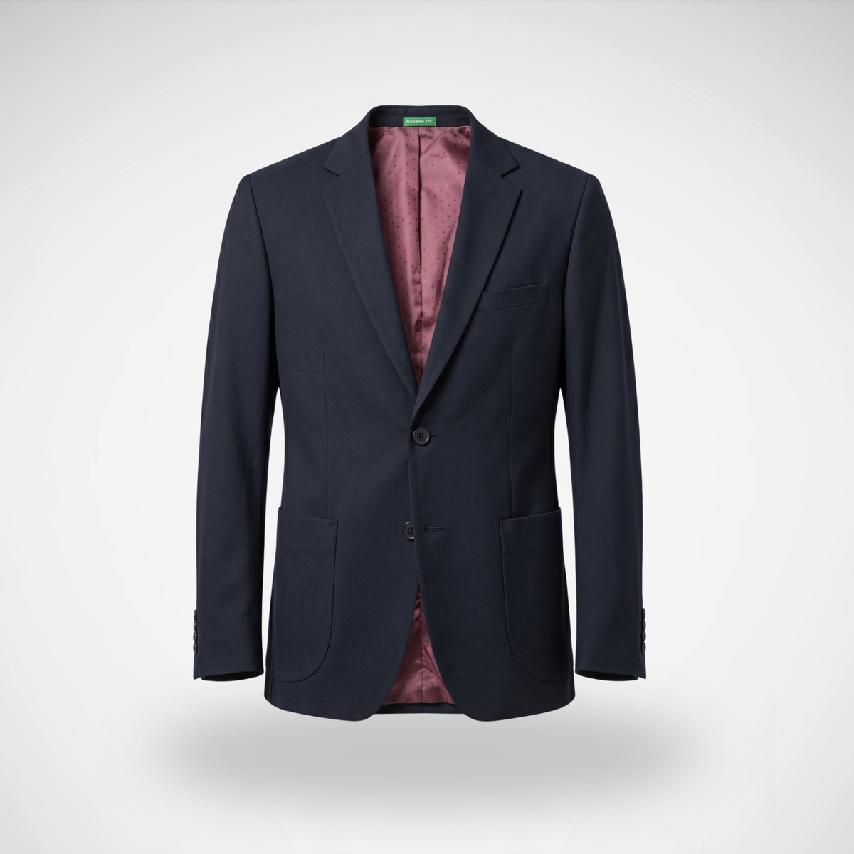 Traje casual  ModernFit lanilla stretch color negro bolsillo parche texturizado.