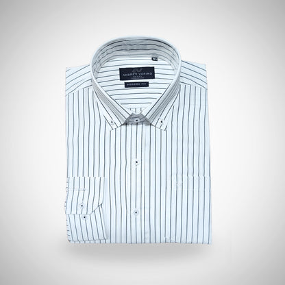 CAMISA ANDRE'E VERINO PREMIUM - BOTON EN EL CUELLO CASUAL BLANCO RAYAS NEGRAS
