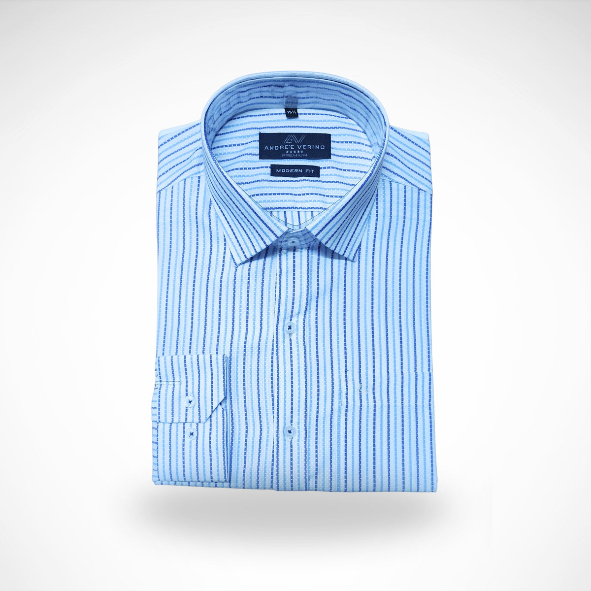 CAMISA ANDRE'E VERINO PREMIUM - LABRADO A RAYAS AZULES FONDO BLANCO