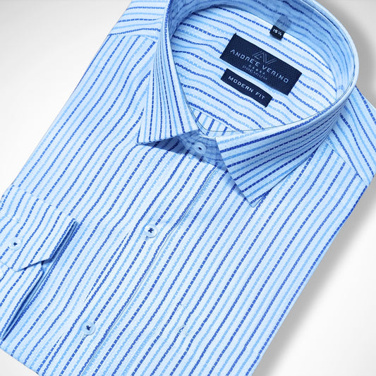 CAMISA ANDRE'E VERINO PREMIUM - LABRADO A RAYAS AZULES FONDO BLANCO