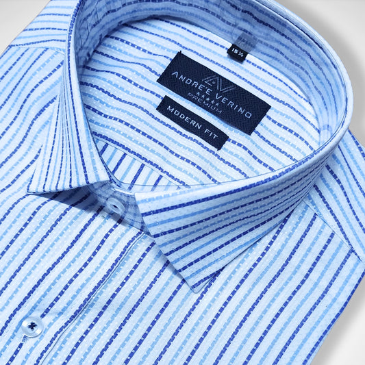 CAMISA ANDRE'E VERINO PREMIUM - LABRADO A RAYAS AZULES FONDO BLANCO