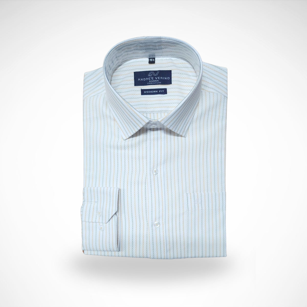CAMISA ANDRE'E VERINO PREMIUM - LABRADO A RAYAS BEIGE FONDO BLANCO
