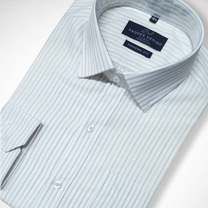 CAMISA ANDRE'E VERINO PREMIUM - LABRADO A RAYAS BEIGE FONDO BLANCO